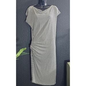 CAbi Monroe Black and Cream Ruched Midi Dress Size Small Style #614